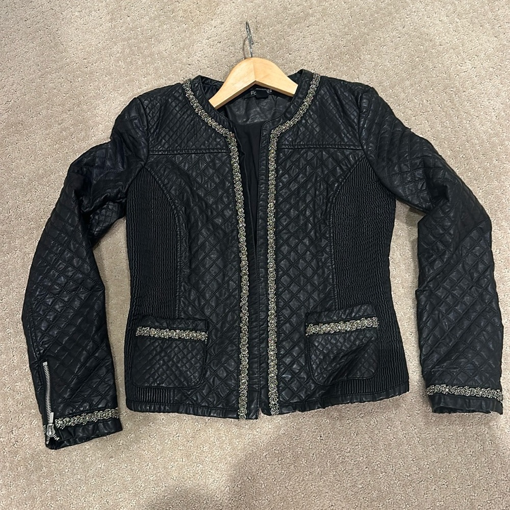 Forever 21 Faux Leather Quilted Black Jacket Size S